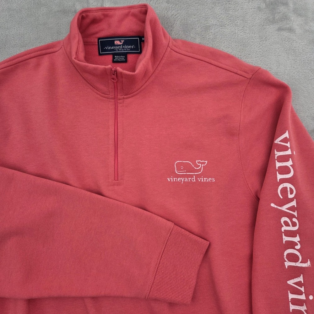Vineyard Vines Mens M Shep 1/4 Zip Pullover Whale Logo Coral Pink 1K0602